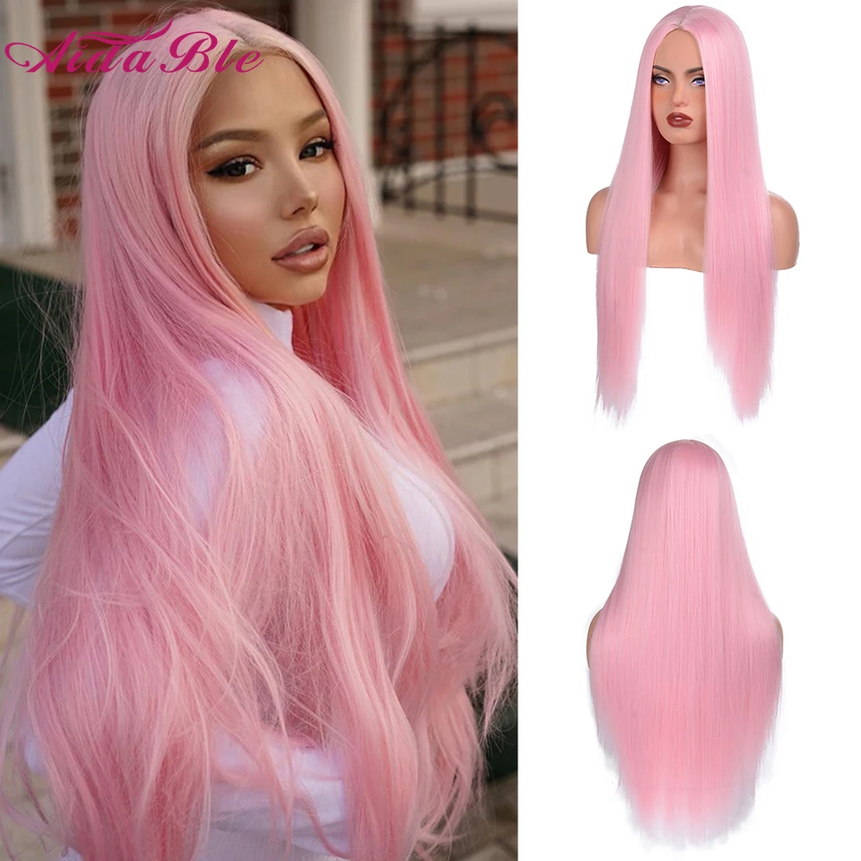 Wig Pink Long Straight Hair Synthetic Wigs Long Blonde Wigs Women