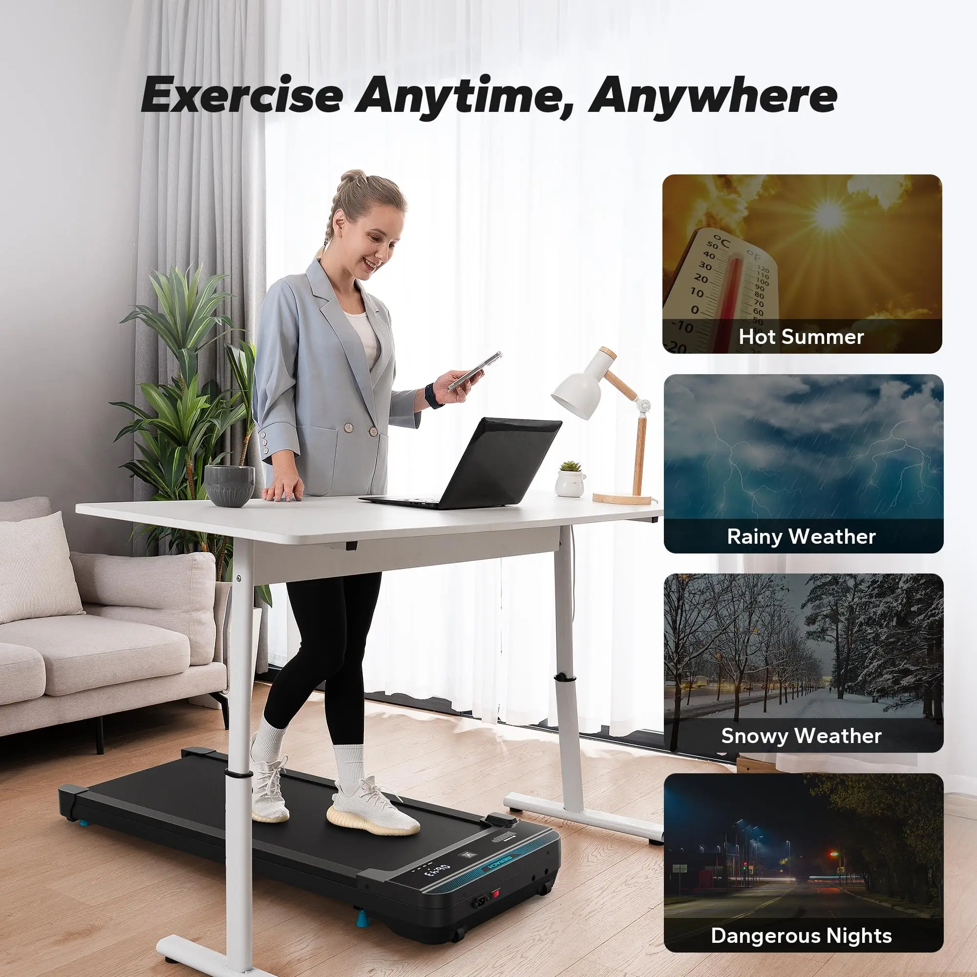 MERACH Walking Pad Small Treadmill for Home&Office Under Desk Treadmill with Max 3.8MPH 40 dB 2in1 Quiet Portable Mini