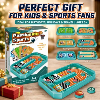 Gioco da Tavolo Sportivo 6 in 1: Fionda, Curling, Bowling, Calcio, Basket - Gioco da Scrivania per Bambini, Regalo