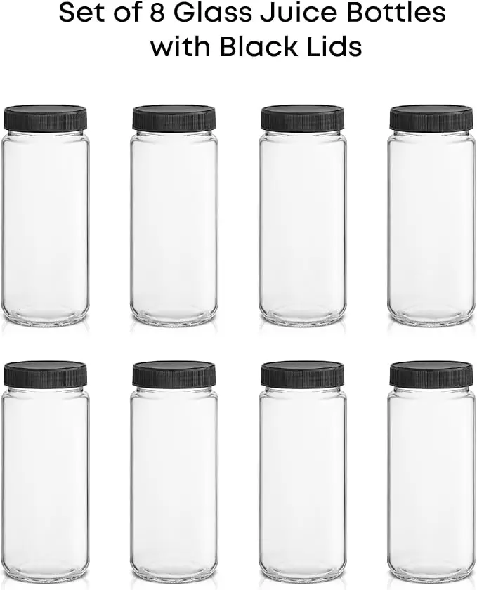 Set of 8 Glass Juice Bottles, 16 oz Capacity, Includes Caps & Labels, Ideal for Juice, Cold Brew, or Smoothie Storage. 4