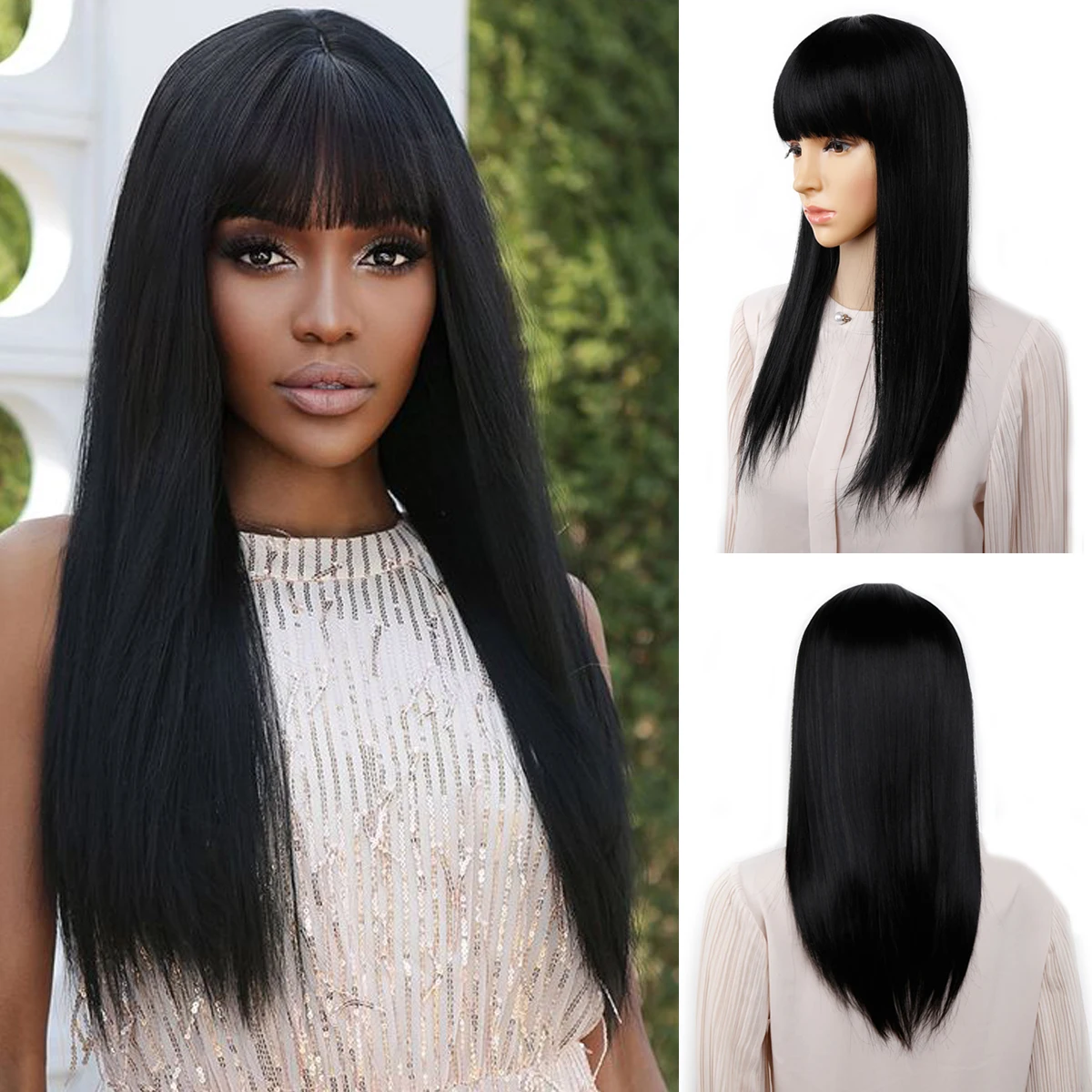 Amir Synthetic Long Straight Wigs for Women Black Blonde Brown Ombre Wine Bob Wig With Natural Bangs Medium Length Cosplay Wigs