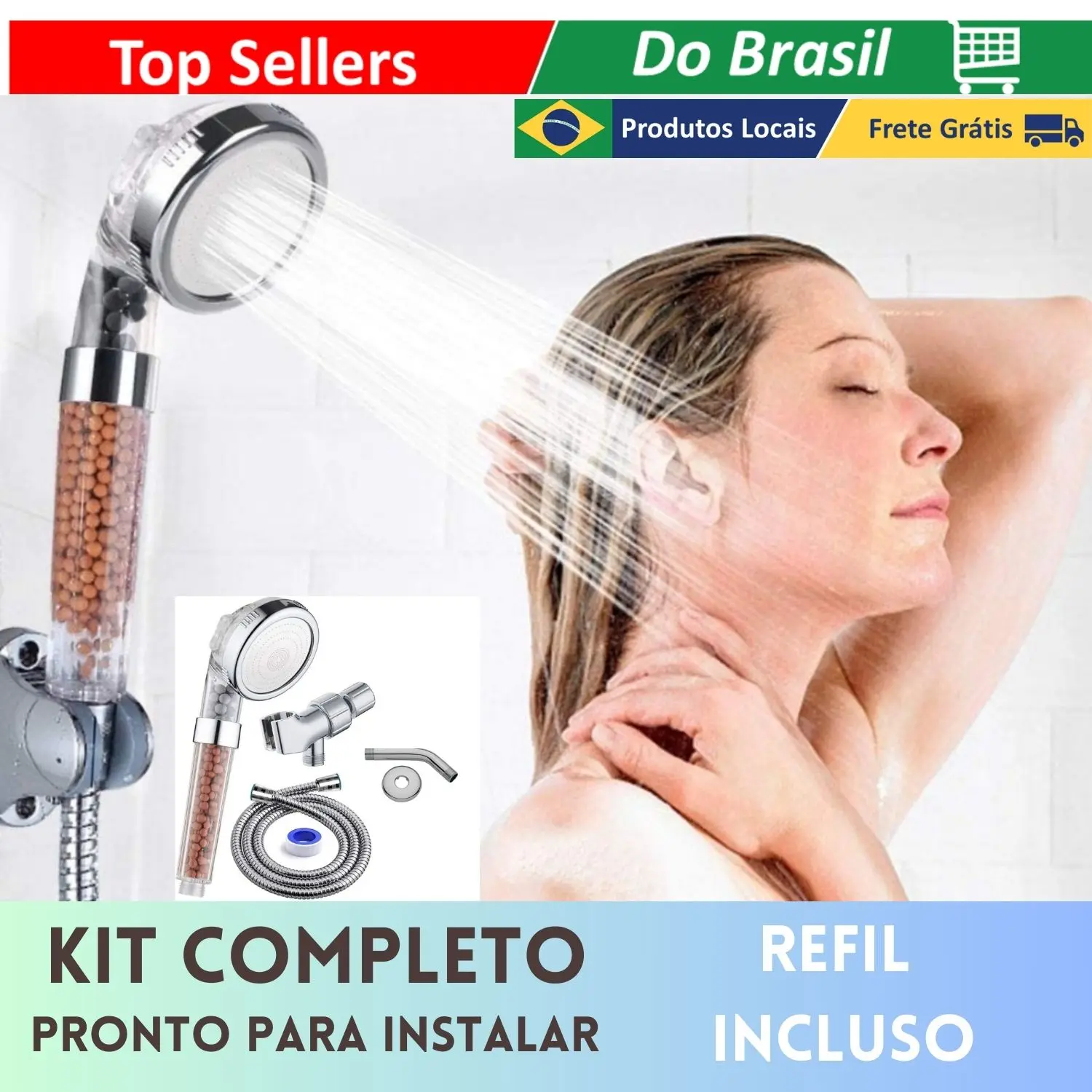 KIT completo Chuveiro/Ducha de alta pressão com filtragem com