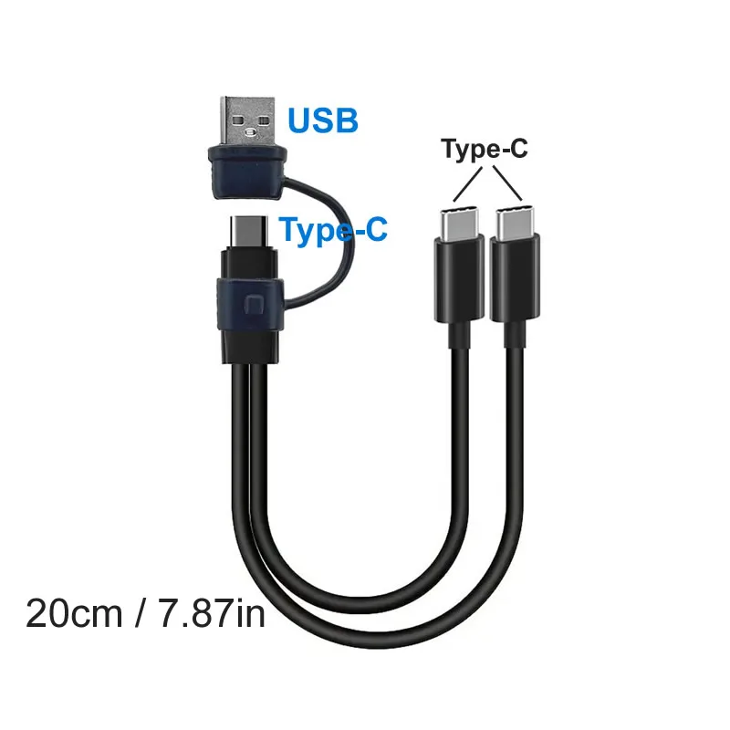 Compact Dual Port USB-C and Micro USB Charging Cable - 20cm 2-in-1 Splitter Cord
