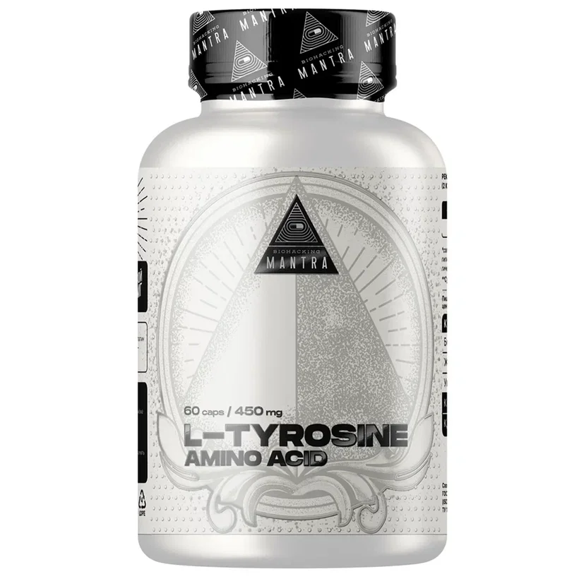 Фото Аминокислоты Тирозин Biohacking Mantra Tyrosine,60 капсул, концентрация внимания, здоровье мозга ,выработка меланина №1