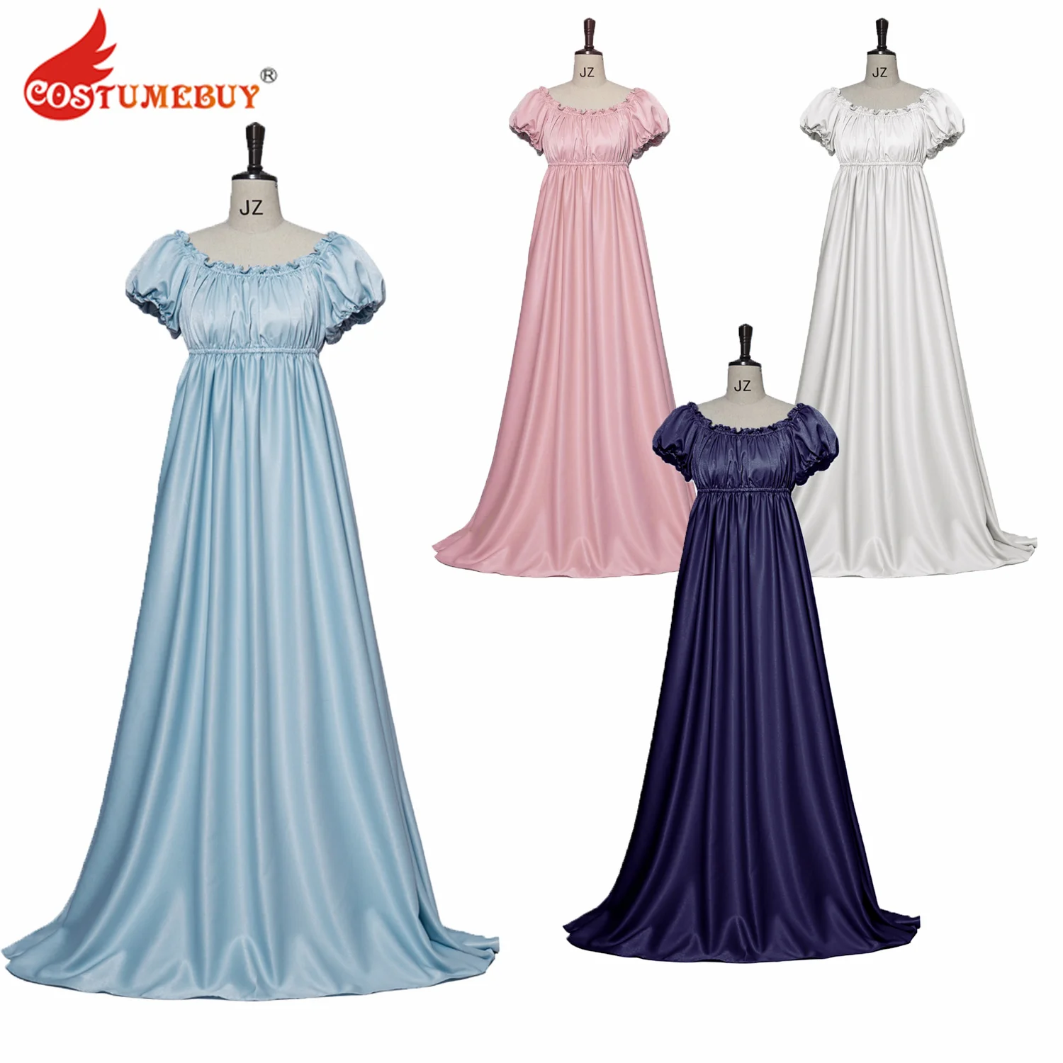 

Women Blue Regency Dress Ball Gown Historical Costume Jane Austen Dress Daphne High Waistline Tea Party Dress