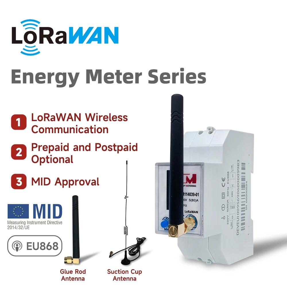 

EM114039 1 Phase LoRa 868 915 923 Mhz LoRaWAN Smart Electric Energy Meters For IOT System