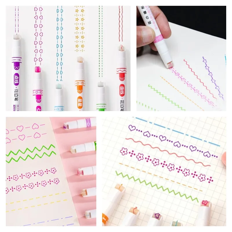 AECHY Colored Curve Pens Dual Tip Pens with 6 Different Curve