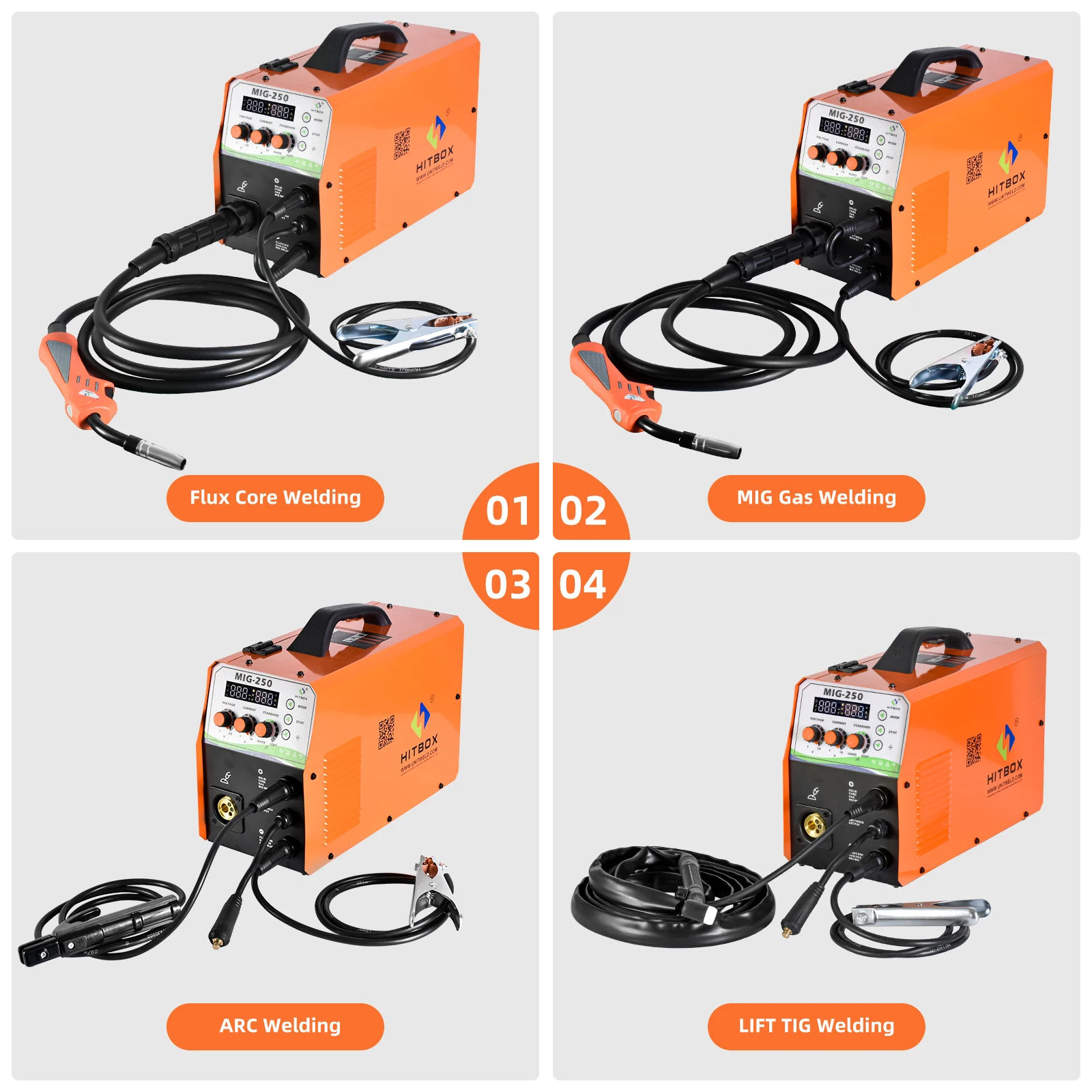 HITBOX MIG Welding Machine 4 in 1 Digital Display Precise Control MIG250 220V MIG Gasless/ARC/Lift TIG/Gas CO2 2T/4T Welder 3
