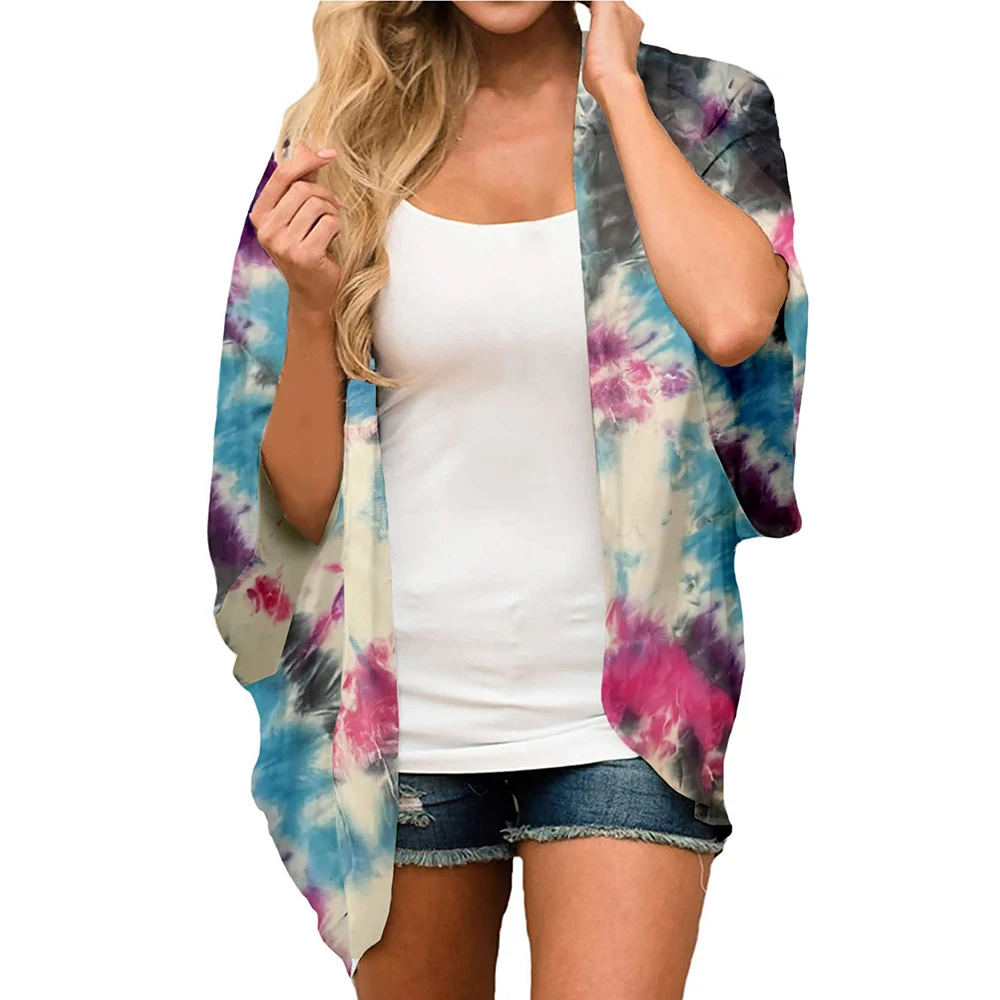 Women’s Tropical Printed Kimono – Summer Cover-Up, Flowy Open-Front Cardigan, Chiffon Blouse, Loose Fit Tops Safety Accessories Scarves & sarongs