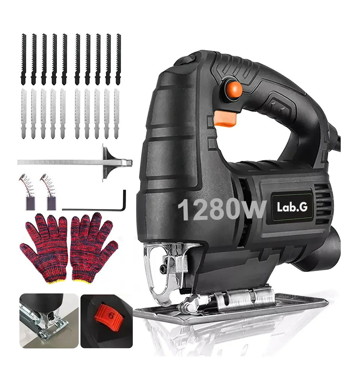Sierra Caladora Profesional 880w+16 Accesorios Lab.G Con Estuche Negro