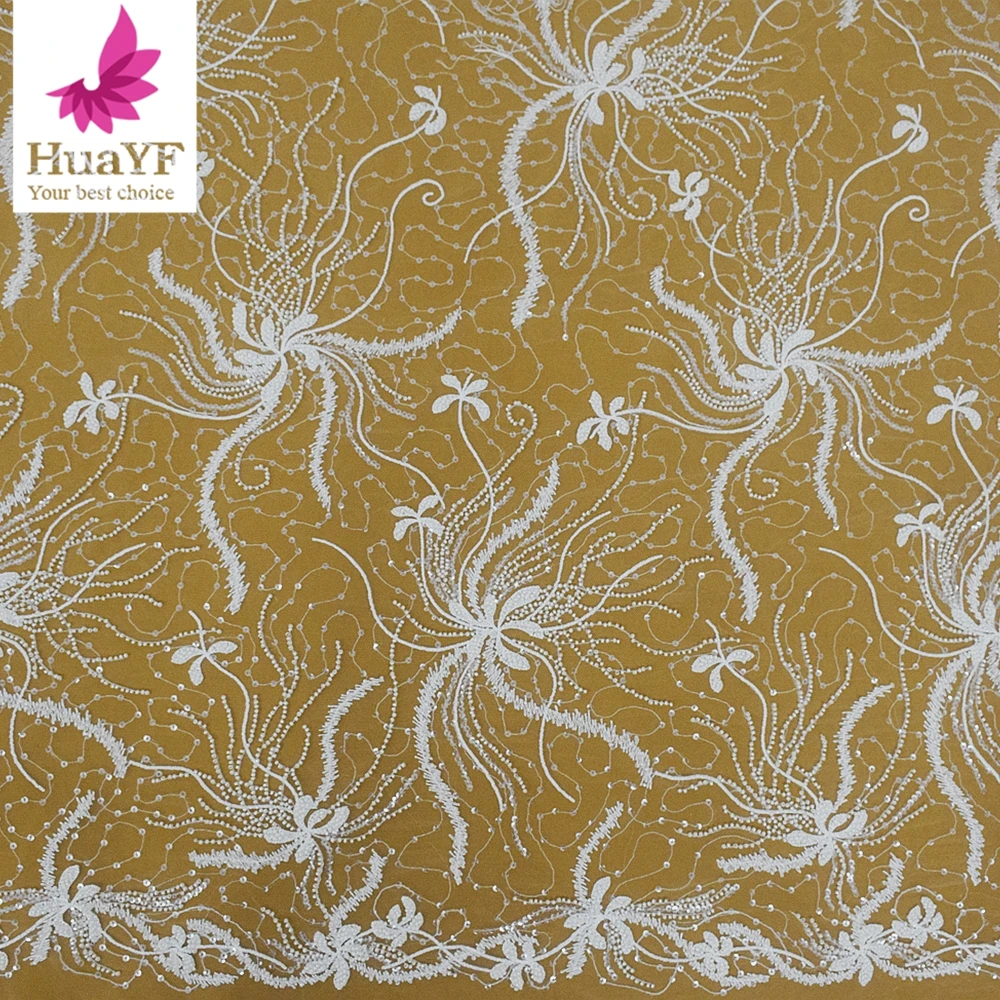 

Новый товар, роскошная французская белая Тюль с вышивкой из бисера и блесток, женская свадебная кружевная ткань HY2099-1