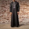 New 2025Islamic Muslim Men's Black Long-Sleeved Classic Embroidery Robe Arabic Ethnic Style Casual Formal Wear