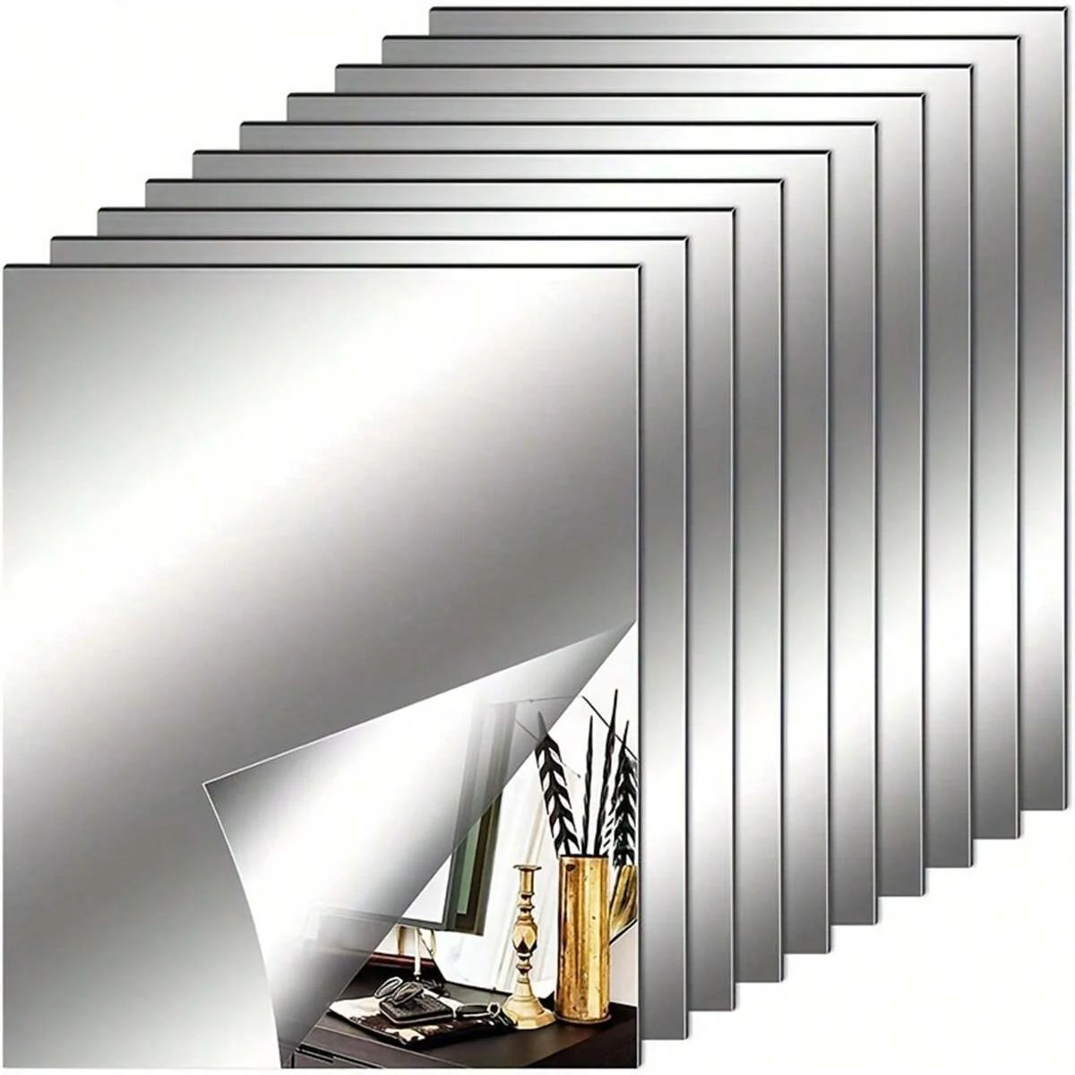 Self Adhesive Acrylic Mirror Wall Stickers 6pcs/10Pcs Flexible Non-Glass Decorative Tiles Home & Wedding Decor Centerpieces