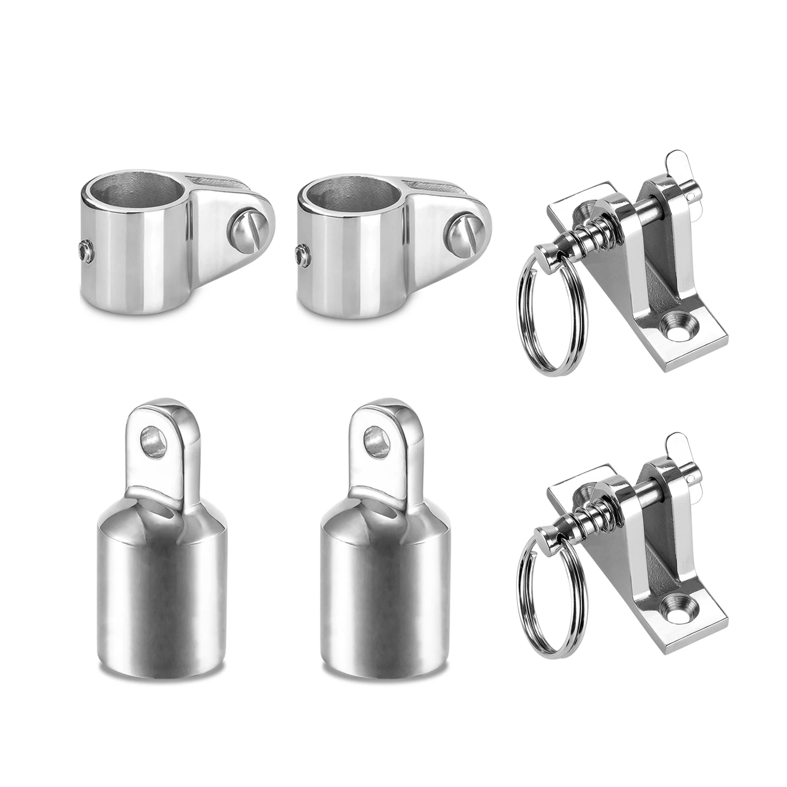 Bimini Top Fitting Hardware Set Fits 1 Inch /25.4mm OD Round Tube, Boat Jaw Slide, Cap Eye End, Deck Hinge(6 Pcs)