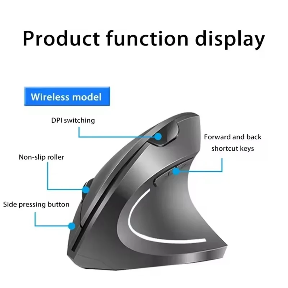 수직 마우스 인체공학적 2.4GHz 무선 광학 마우스 3개의 조정 가능한 DPI 800/1200/1600 노트북 PC 컴퓨터용 6개 버튼