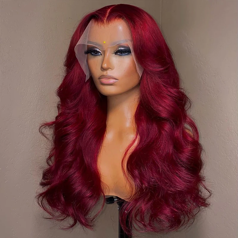 

Парик Body Wave, бордовый парик на сетке спереди 13x4 13x6, Hd парик на сетке спереди, полноразмерный парик на сетке, искусственный парик красного цвета 99j