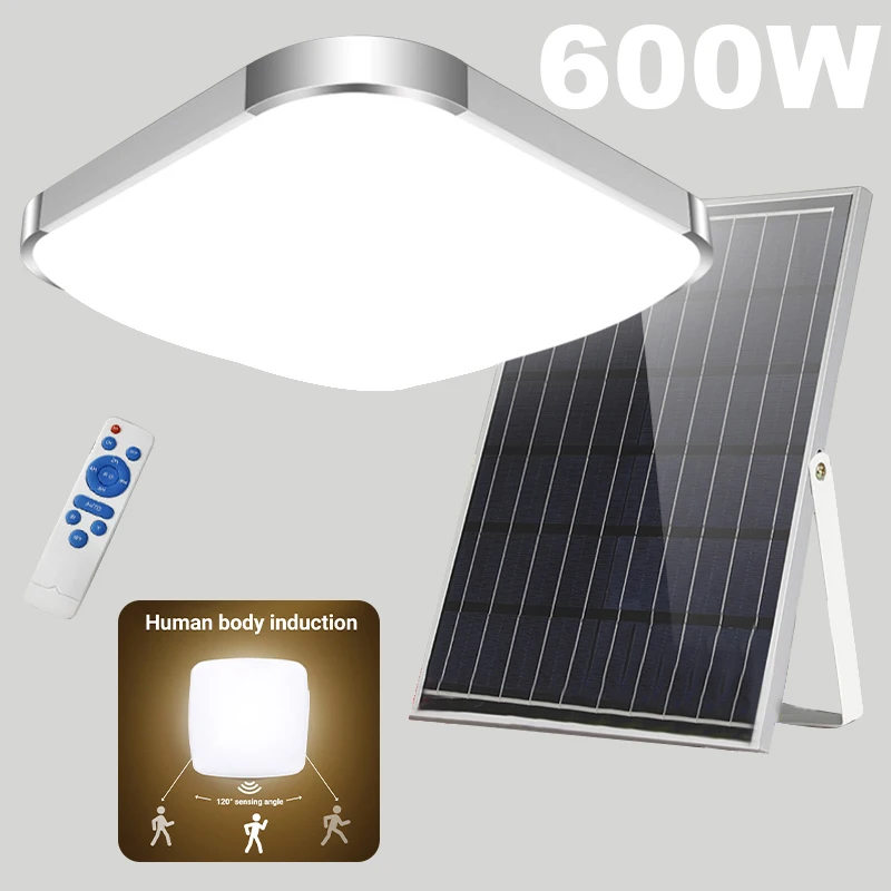 600W Smart LED solar ceiling light motion sensor light Dimmable Solar Lamp With remote Control Split Outdoor Indoor Flood Light