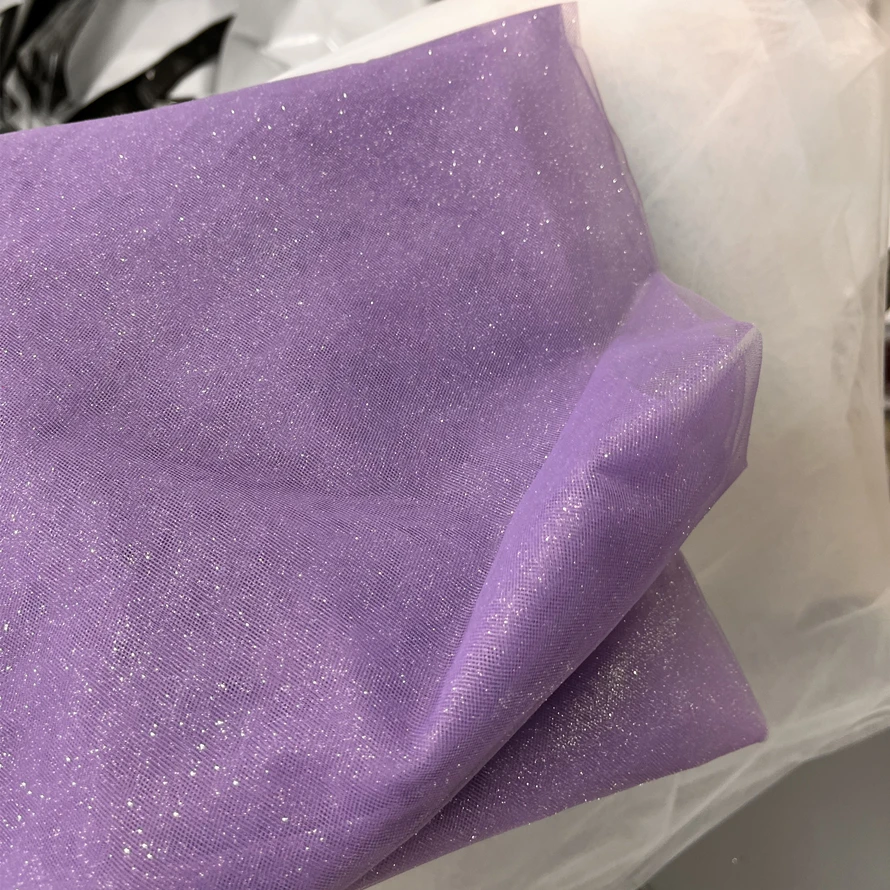 Purple Champagne Fine Glitter Crystal Mesh Tulle Wedding Dress Fabric