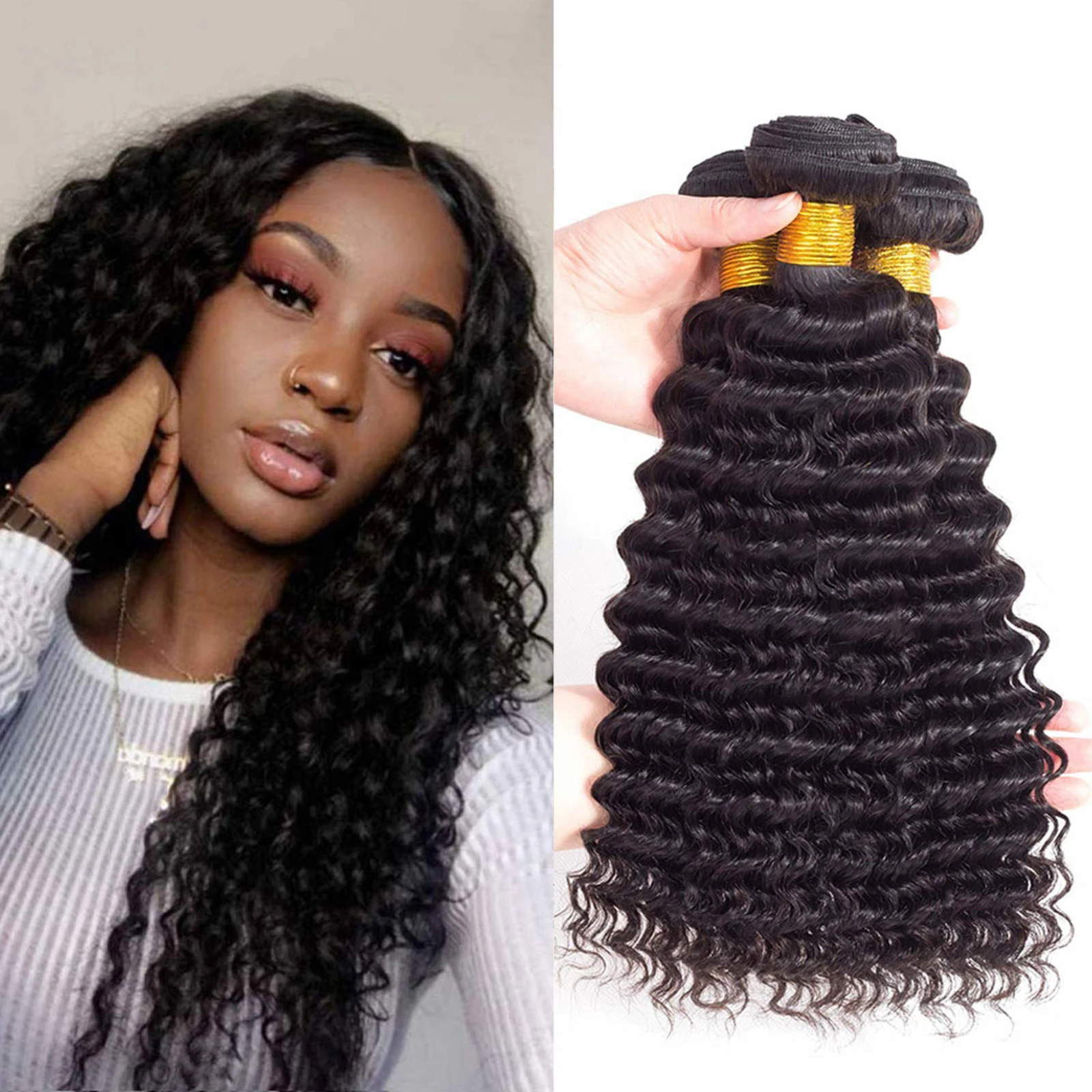 Deep Wave Human Hair Bundles Brazillian Hair Extensions 30 Inch 1/3 Bundles Curly Wave Soft Human For Women