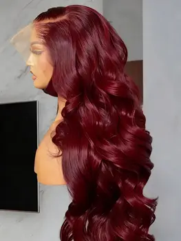 99j Burgundy 13x6 HD Lace Frontal Human Hair Wig Body Wave 200 250 Density 30 40 Inch Red Colored Lace Frontal Wigs Brazilian 1