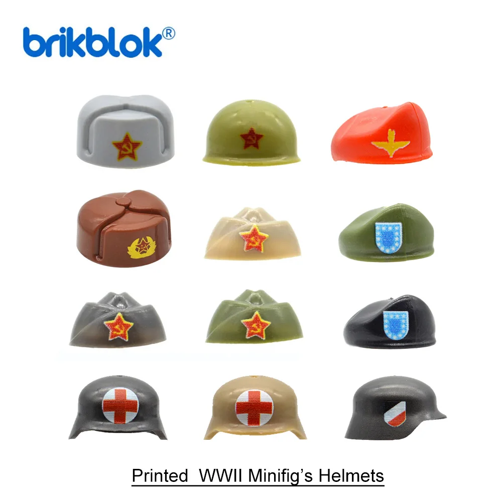 어린이용 프린트 휘장 빌딩 블록 헬멧 모자, 소련 붉은 군대, 군사 MOC 브릭 장난감, WW2