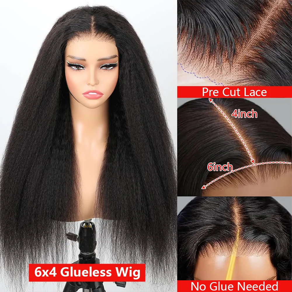 Yaki Kinky Straight Wigs 4C Edges Curly 13x6 HD Lace Frontal Wig Pre Plucked Curly Baby Hair 6x4 Glueless Wigs Ready To Wear 5