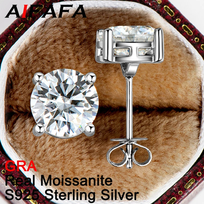 

AIFAFA Real 2 Carat D Color Moissanite Stud Earrings For Women Men Top Quality 925 Sterling Silver Sparkling Ear Stud Jewelry