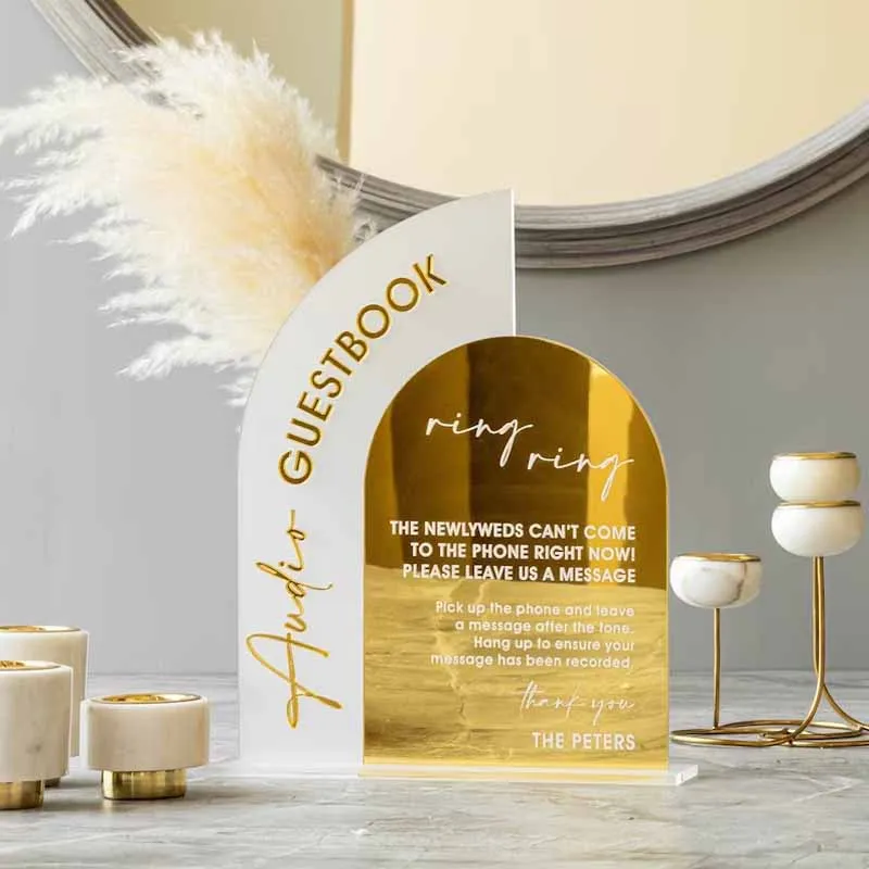 Audio Guestbook Sign Wedding Guestbook Sign Telephone Guest Book Wedding Reception Signage Gold Mirror