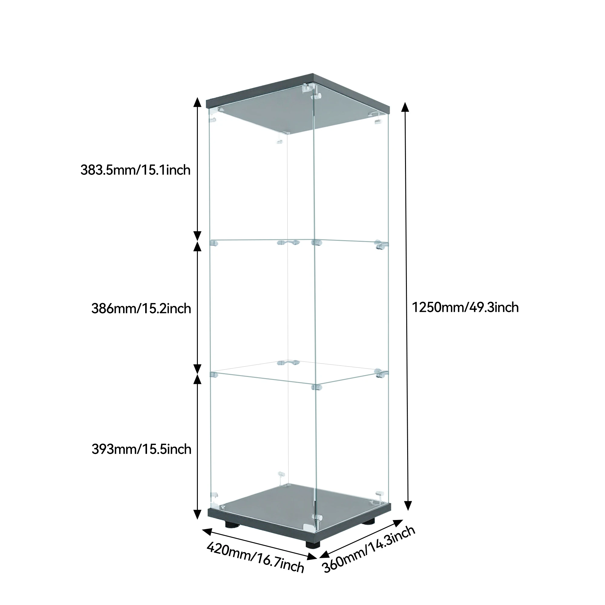 Superaly Moderner Freistehender Vitrinenschrank, 3 Etagen aus Sicherheitsglas mit Einzeltür, für Büro und Wohnzimmer, Schwarz – Detail 1