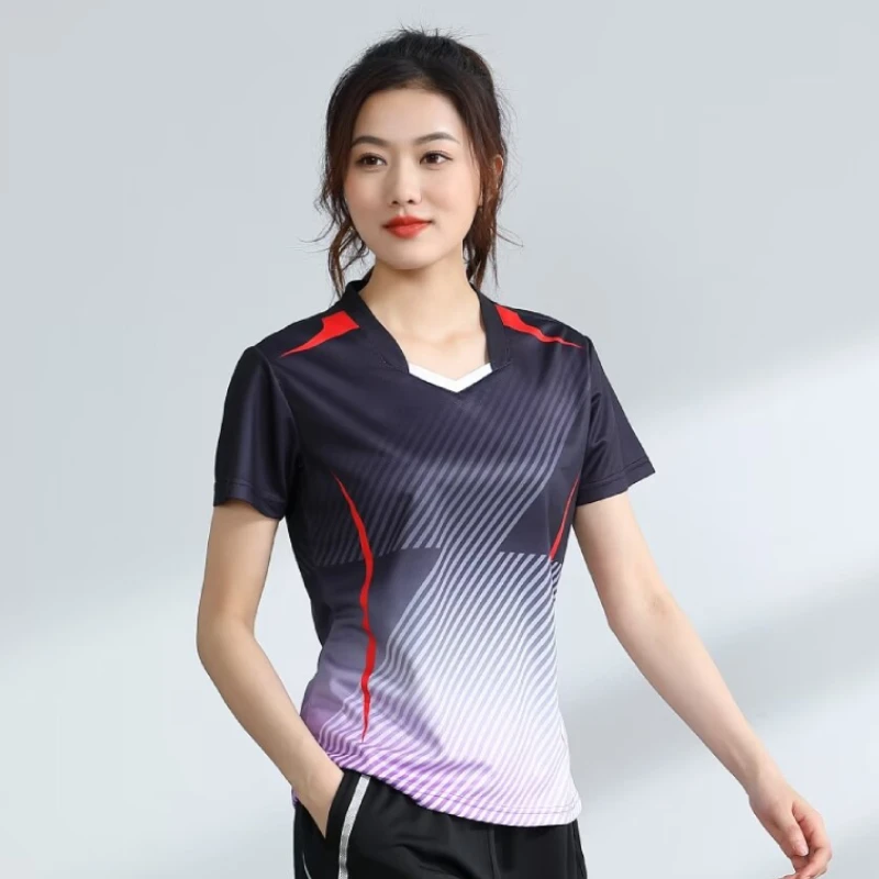 Women's Badminton Jerseys Gradient Female Short Sleeve Tennis Clothes Team Competition Training Slim Sports Fitness Tshirt