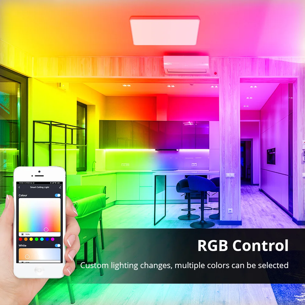 LED Ceiling Light Benexmart 34W Tuya WiFi LED Ceiling Light Double Layer Type Dimmable CCT Ultrathin Surface Mounting Lamp RGB Colorful Back Light