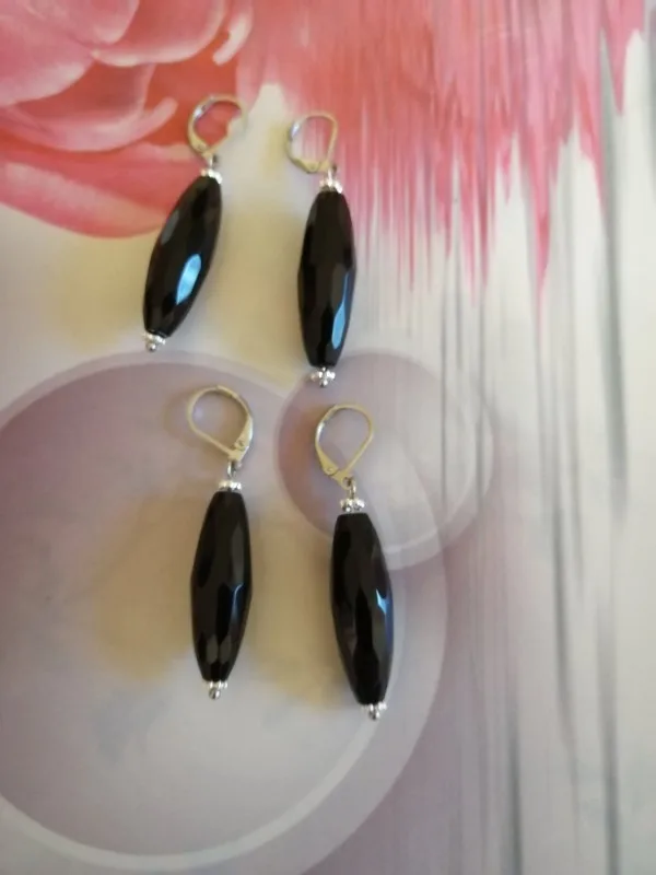 Boucles d'oreilles dormeuses pendantes en onyx - Nuit ébène