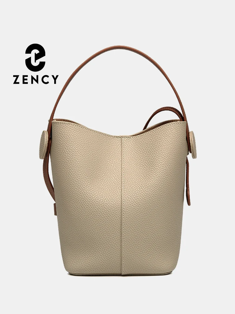 

Zency Genuine Leather Large Shopper Shoulder Bag Female Simple High Quality Bucket Handbag Tote Underarm Women Long Strap Bags