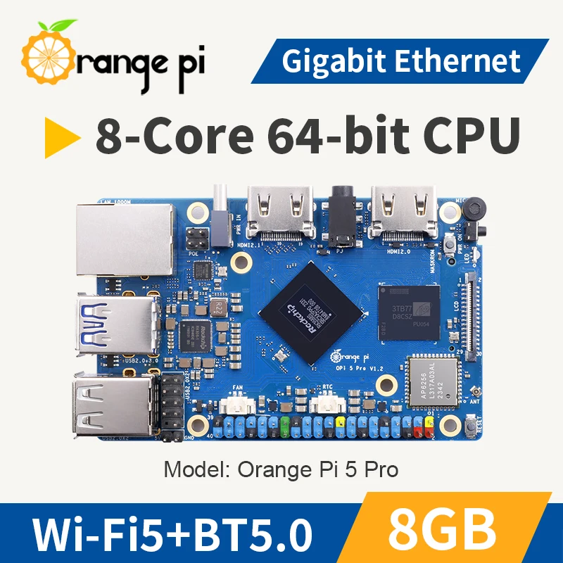 Single Board Computer Orange Pi 5 Pro 8GB RAM LPDDR5 Rockchip RK3588S Wi-Fi 5+BT5.0 BLE Development Board M.2