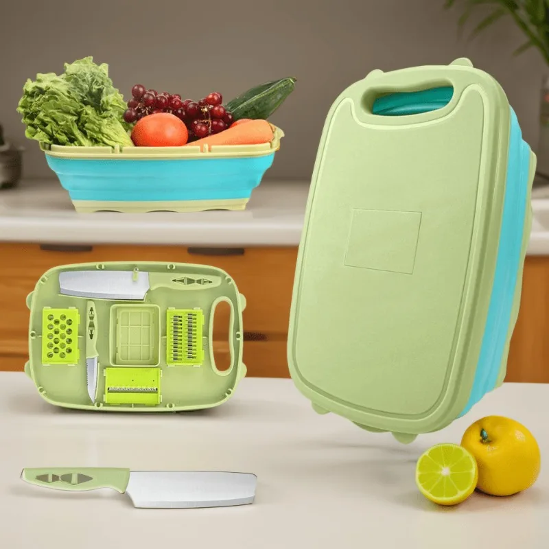 9 in 1 Camping cutting board Foldable cutting board with water filter Multi-functional Kitchen vegetable wash bask