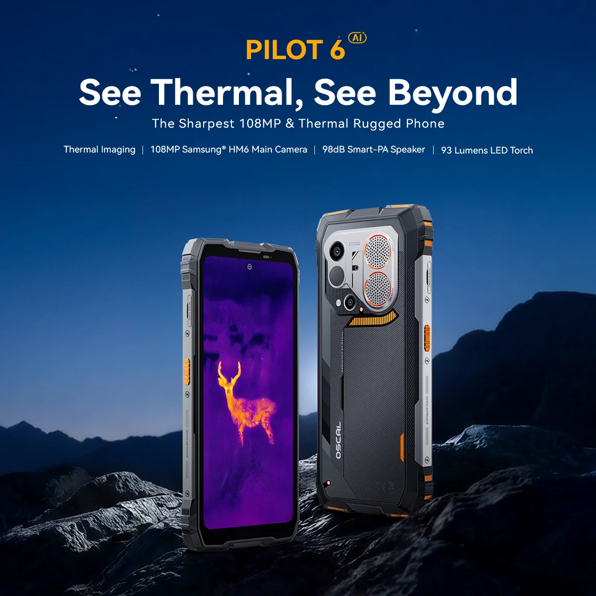 Blackview OSCAL PILOT 6 Wärmebild-Smartphone, robustes Smartphone mit MTK G100, 6,67 Zoll 2,4K-Display, 120 Hz, 12 GB 256 GB, 10000 mAh Akku, Dual-4G – Detail 1