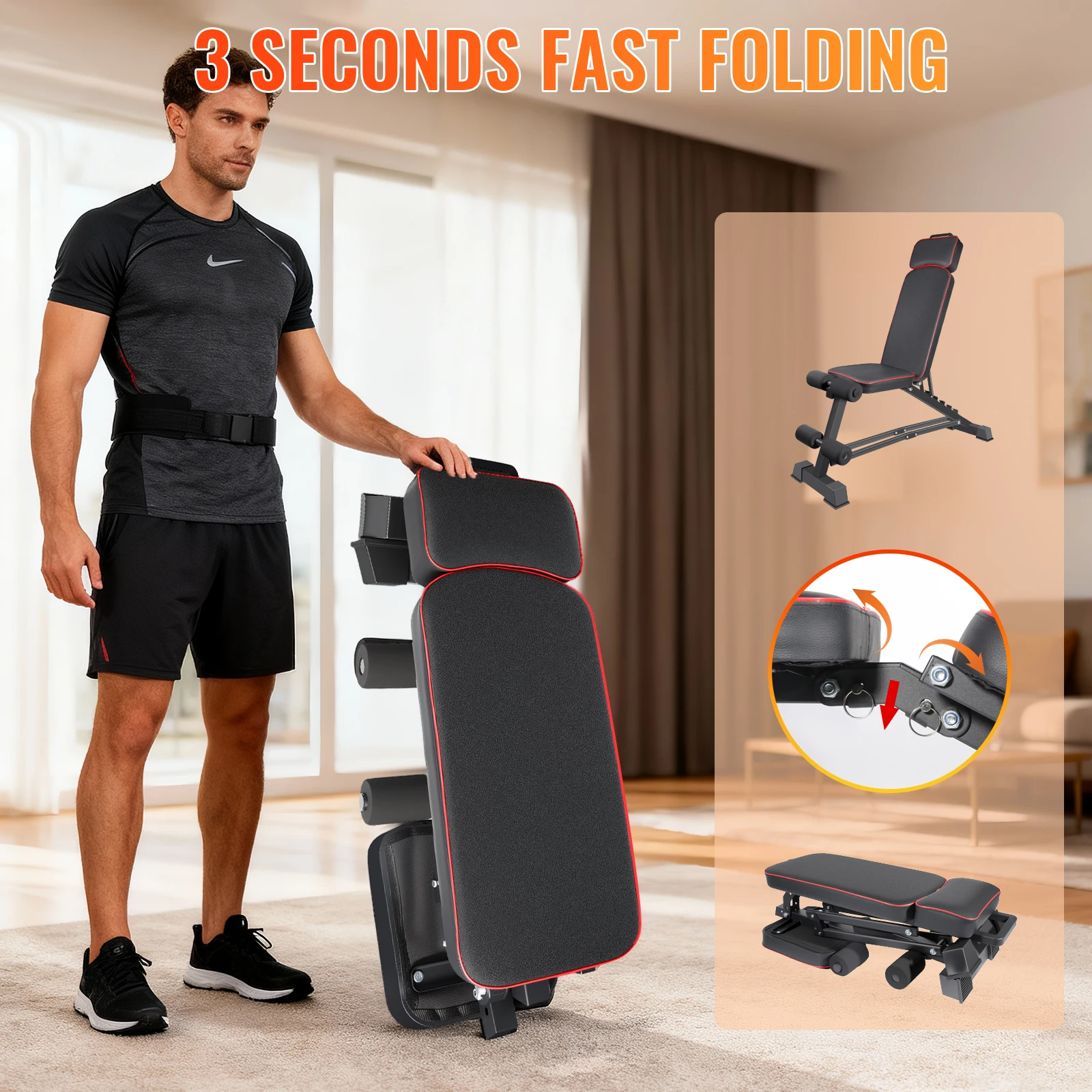 Multifunktionale Hantelbank Trainings-Fitnessbank 5-fach verstellbar. Gangverstellung für stabiles und effektives Ganzkörpertraining – Detail 15