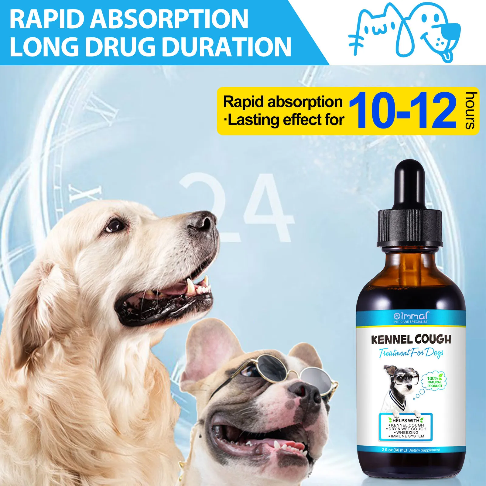 Kennel Cough Relief Drops Treatment for All Dogs Help with Cold Cough Dry and Wet Wheezing Immune System Pure Natural