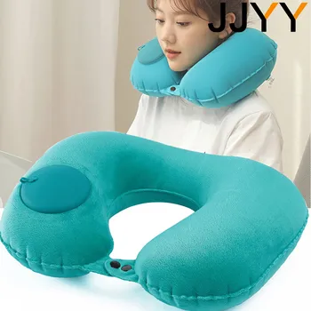 JJYY U Shape Neck Cushion for Airplane and Car Inflatable Pillow Auto Air Compress Ring Outdoor Travel