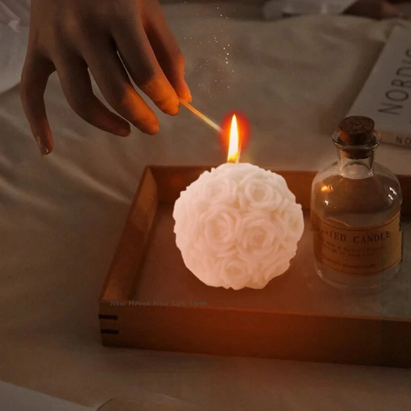 Silicone Mold Rose Flower Ball Candle DIY Gypsum Aromatherapy Resin Soap Ice Mould Tools Valentine's Day Gift Home Decor