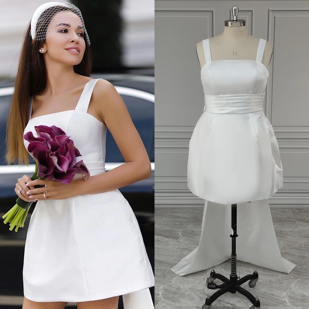 

12481# Real Photos Spaghetti Straps Square Collar Ball Gown Detachable Big Bow Evening Dress For Wedding Party Custom Made