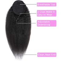 Queue de cheval lisse et bouclée en cheveux humains, extension 100 % naturelle à enrouler avec cordon de serrage, noir naturel # 1B Pour femmes 5
