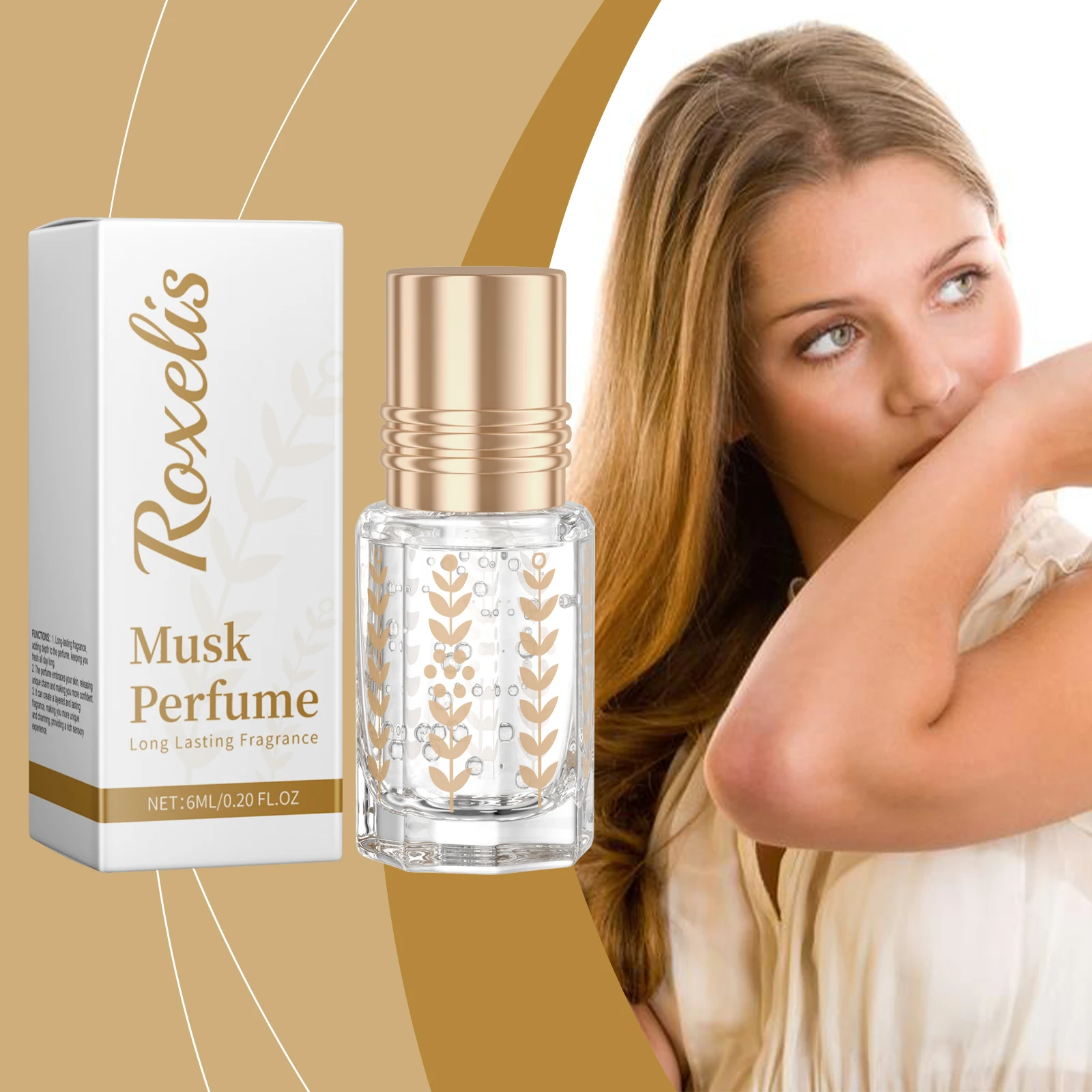 Roxelis Musk Perfume Natural Fresh Lasting Formula Elegant Floral Charming Light Fragrance Daily Ball Bearing Portable Perfume_voghion.com