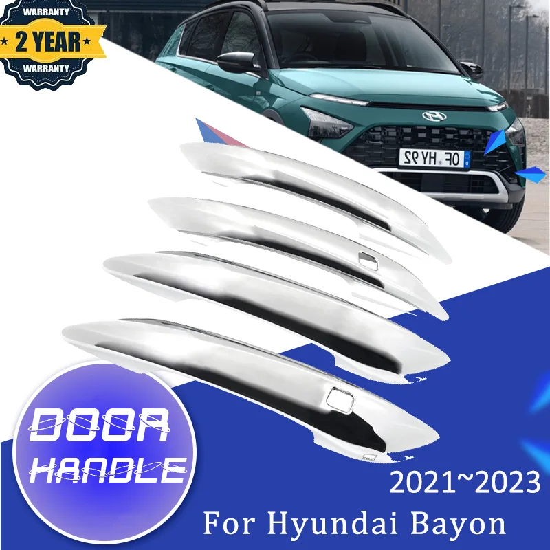 

Luxurious Car Door Handle Cover For Hyundai Bayon BC3 CUV 2021~2023 Chrome Scratch Protective Styling Stickers Car Accessories