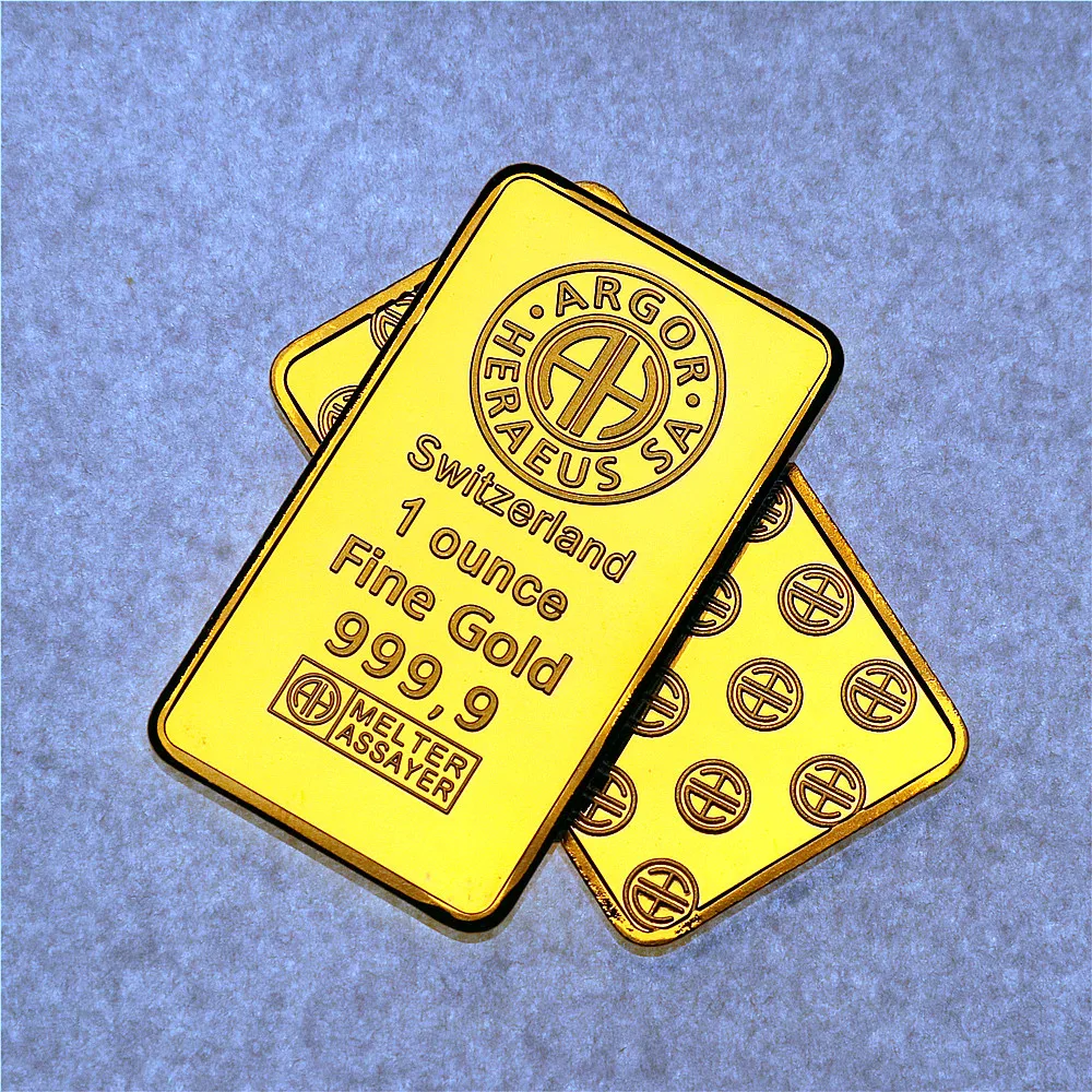 1 oz Swiss Argor Heraeus Gold Bar Gold Coin Bullion Acrylic Seal Packaging Independent Serial Number No Magnetic 24K Plated