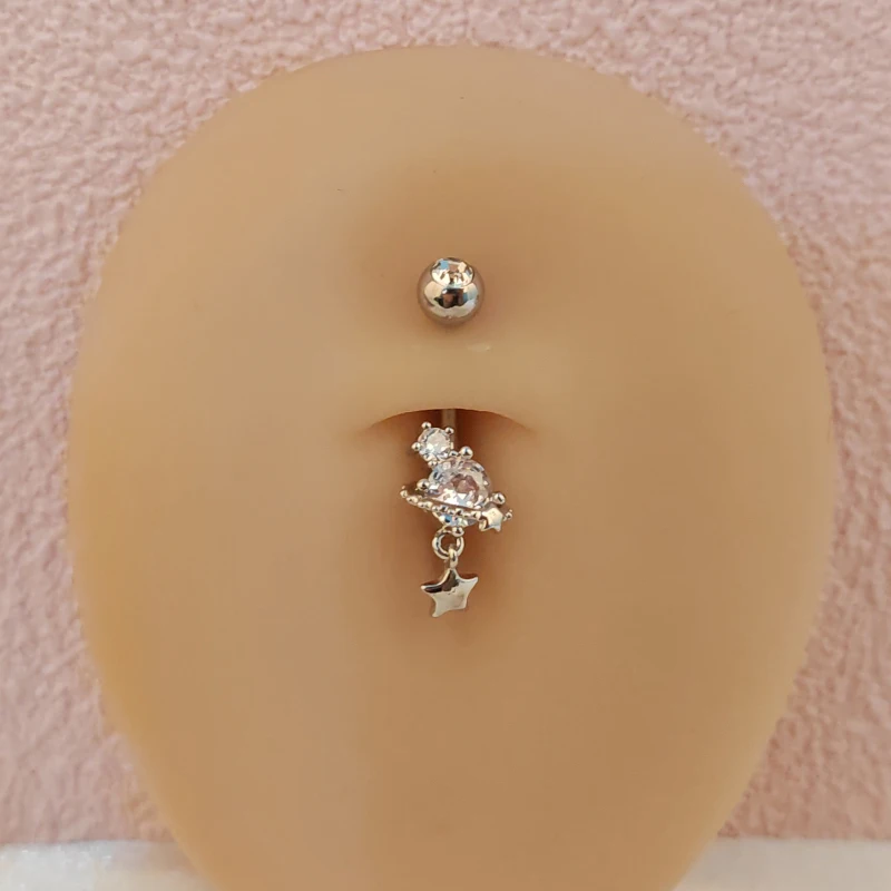 Dangled Belly Button Rings Surgical Steel 14G Bar Navel Piercing Ring Crystal CZ Flower Butterfly Heart Belly Ring Ear Jewelry