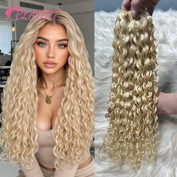 Extensioni di capelli umani con trama a onda d'acqua, colore biondo 613, 100% capelli umani veri, doppia trama, ciocche Ocean Wave, capelli intrecciati per donna