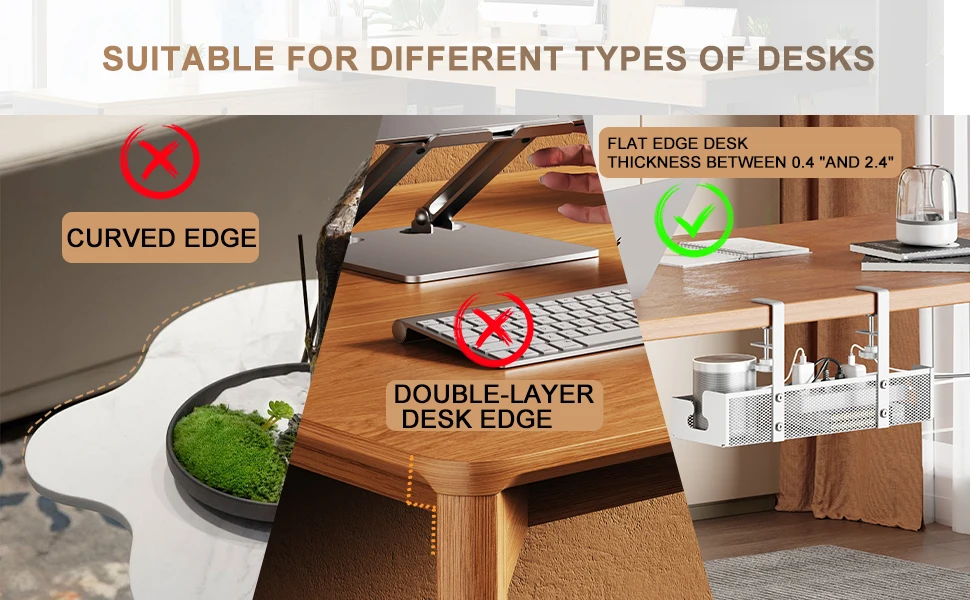 Description Picture 3 of itemUnder Desk Shelf Basket Organizer Kitchen Storage Cabinet No Drilling Extendable Under-desk Cable Management Rack Adjustable