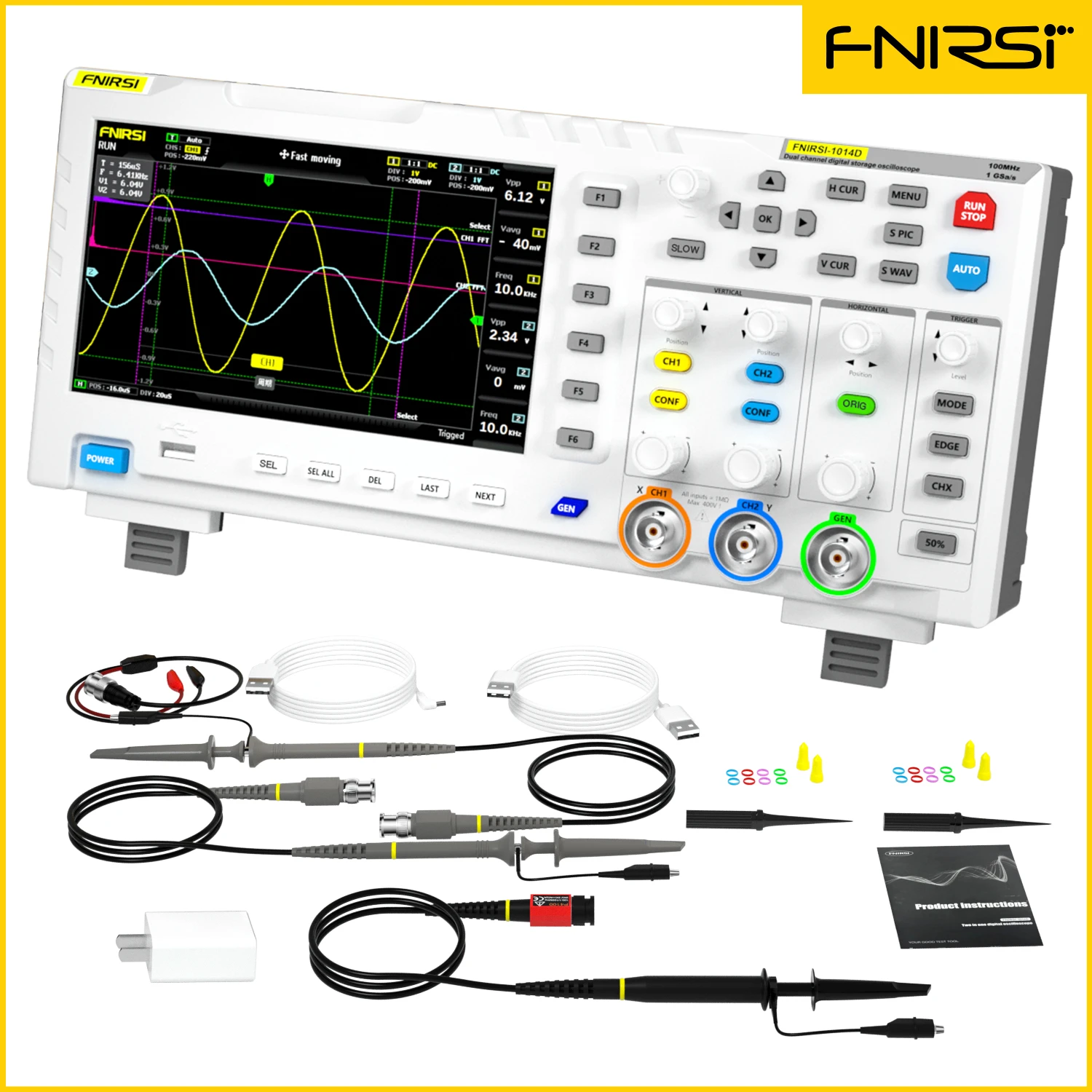 Fnirsi1014d Digital Oscilloscope 2 In 1 Dual Channel Input Signal Generator 100mhz* 2 Analog