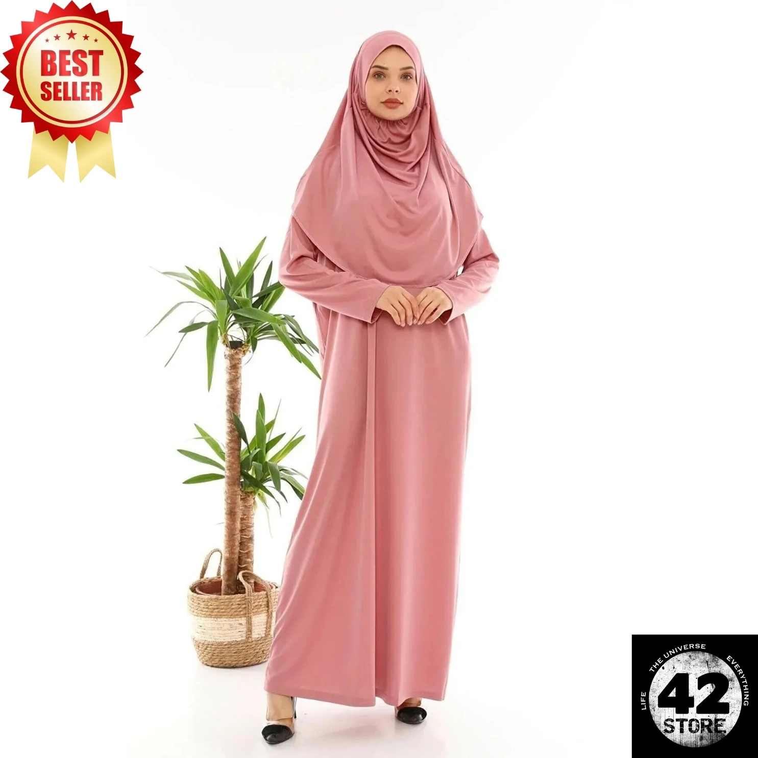 Muslim Fashion Pink One Piece Length Prayer Dress